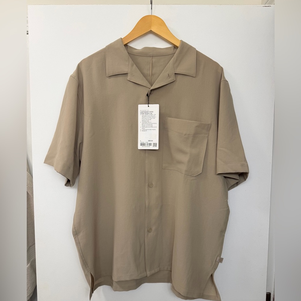 Lululemon Camp Collar Short-Sleeve Shirt Sand Taupe Large NWT $98 Button Up
